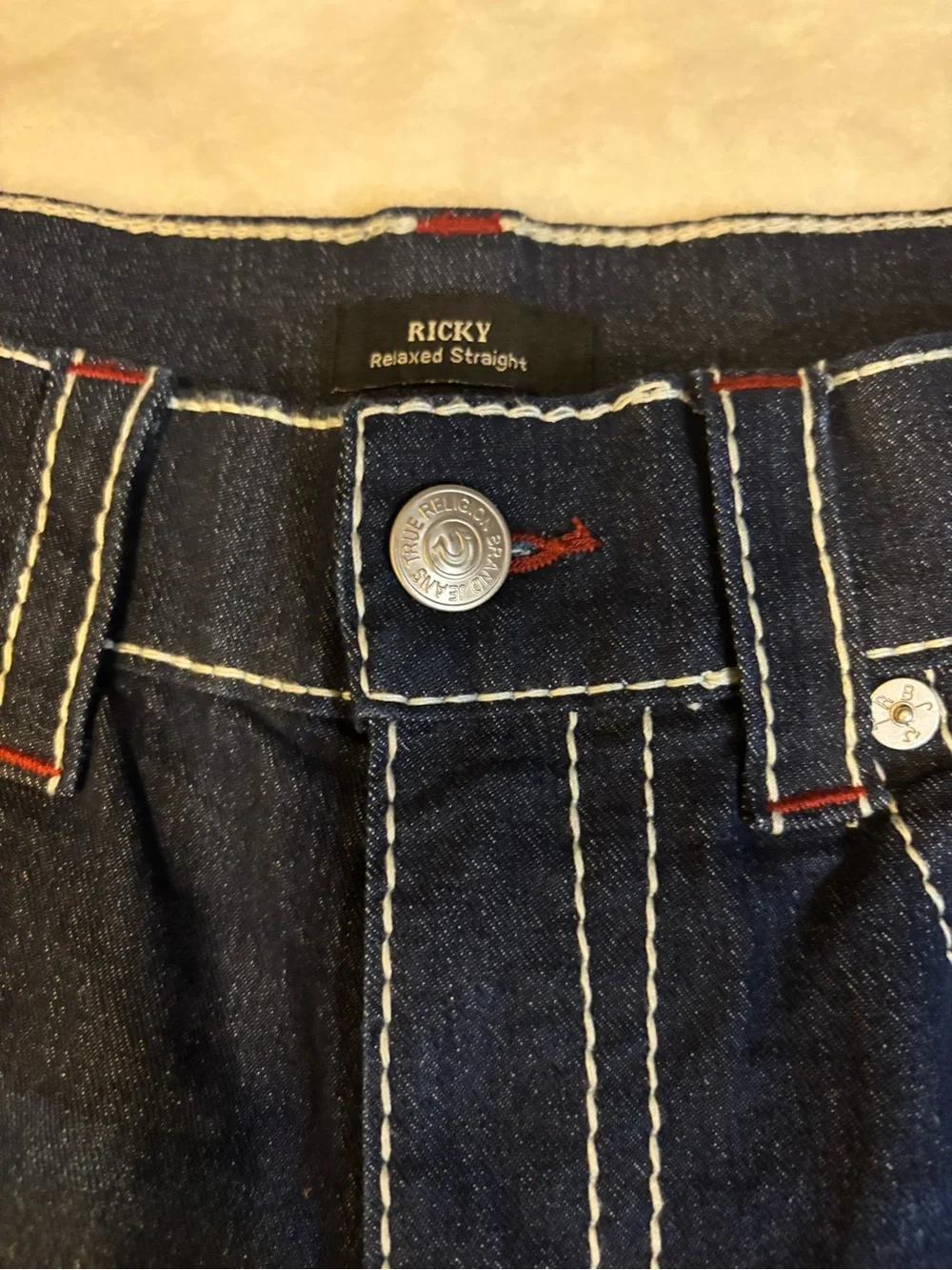 True Religion Men’s Dark Indigo Denim Shorts with Contrast Stitching